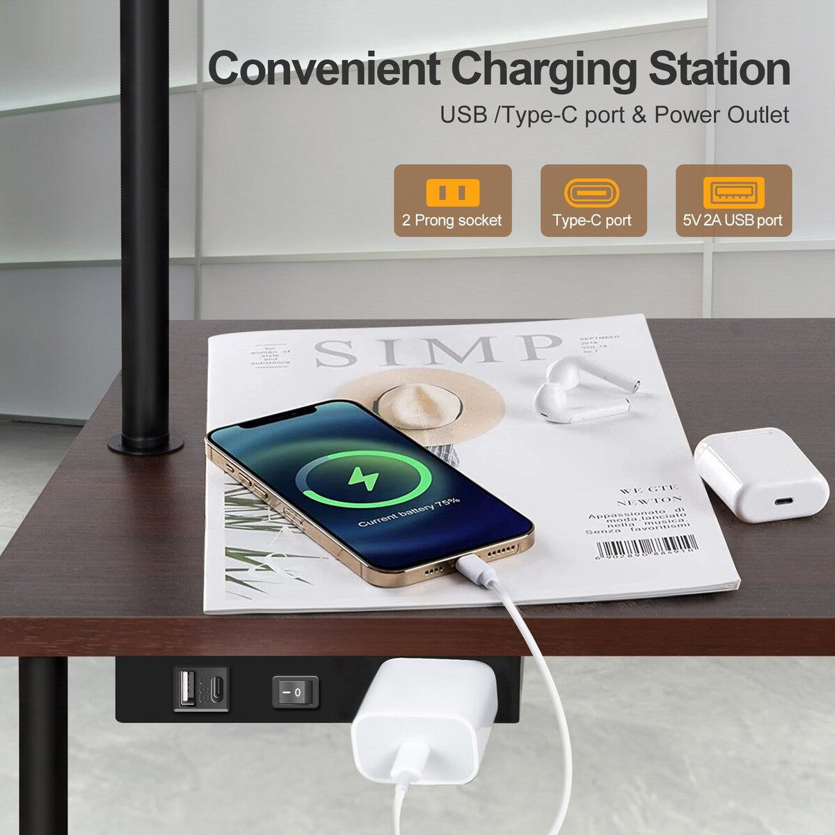 Lampada da terra da 62 pollici con scrivania portariviste - Stile cassetto