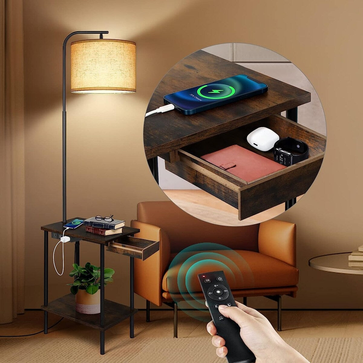 Lampada da terra da 62 pollici con scrivania portariviste - Stile cassetto