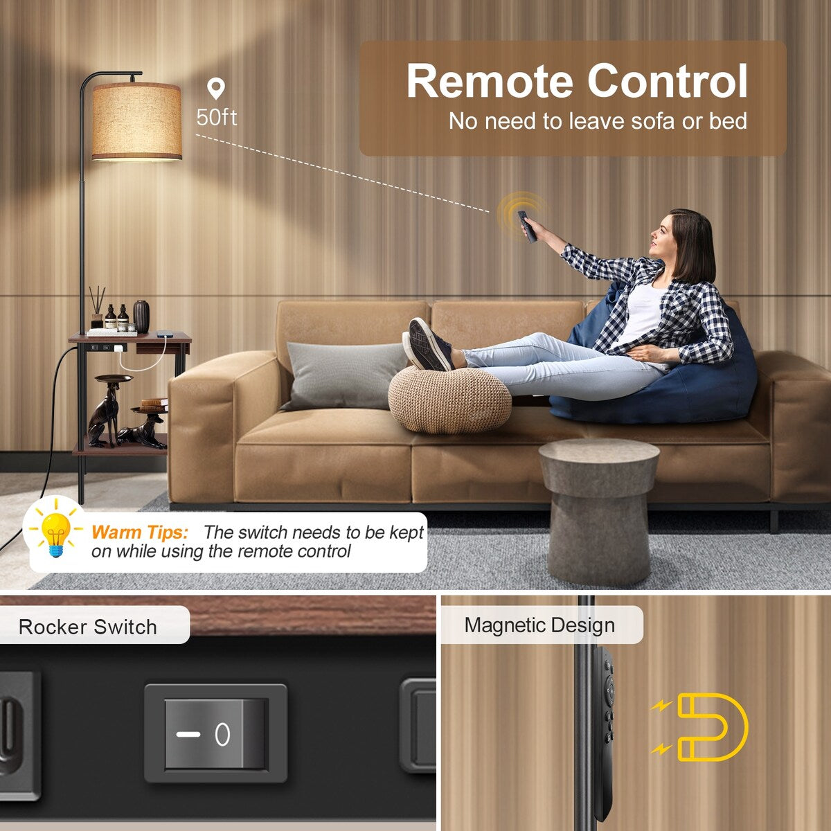 Lampada da terra da 62 pollici con scrivania portariviste - Stile cassetto