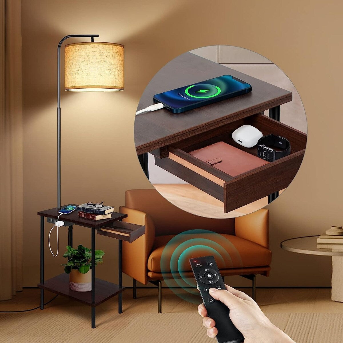 Lampada da terra da 62 pollici con scrivania portariviste - Stile cassetto