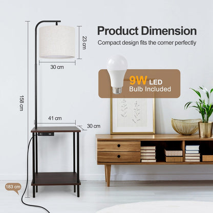 Lampada da terra da 62 pollici con tavolino quadrato porta riviste - noce