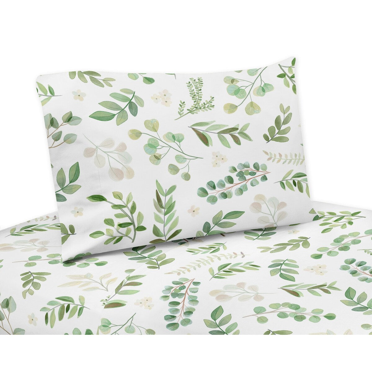 Set di lenzuola matrimoniali da 3 pezzi della collezione Floral Leaf - Verde e bianco, Boho, acquerello, botanico, bosco, giardino tropicale