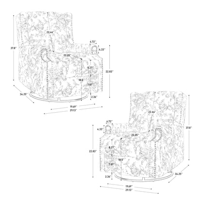 Poltrona reclinabile manuale in lino floreale con poggiapiedi, set da 2