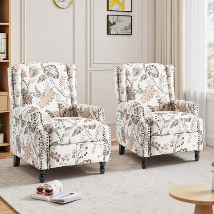 Poltrona reclinabile manuale in lino floreale con poggiapiedi, set da 2