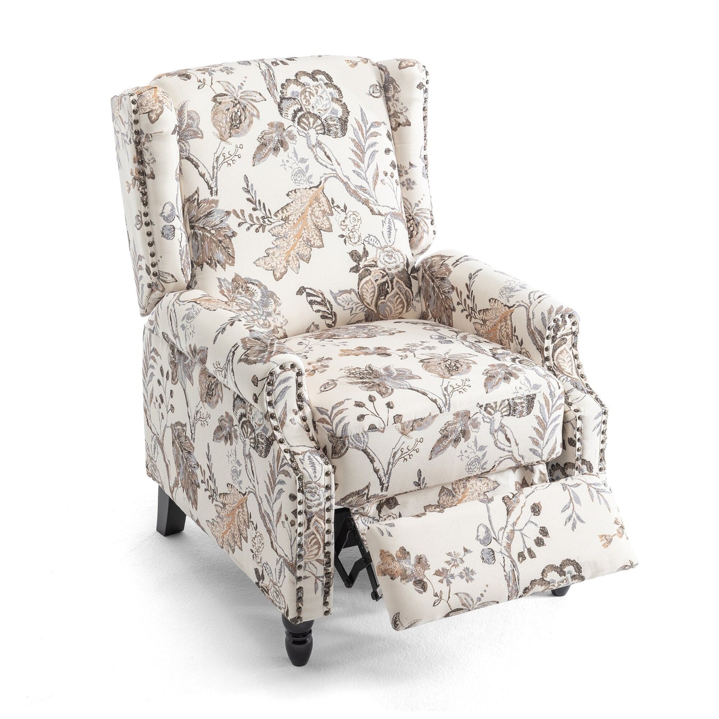 Poltrona reclinabile manuale in lino floreale con poggiapiedi, set da 2
