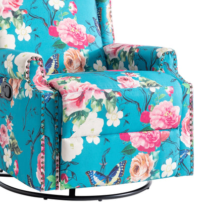 Poltrona reclinabile manuale in lino floreale con poggiapiedi, set da 2