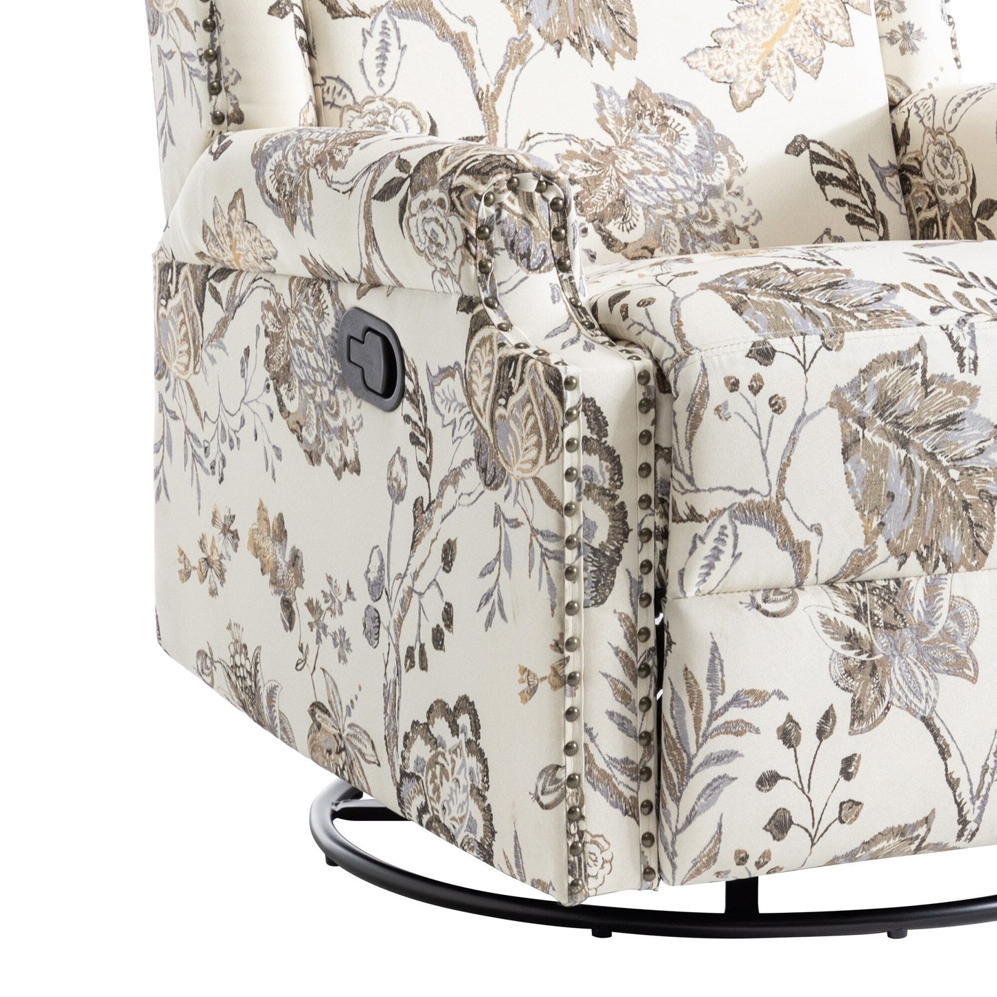 Poltrona reclinabile manuale in lino floreale con poggiapiedi, set da 2