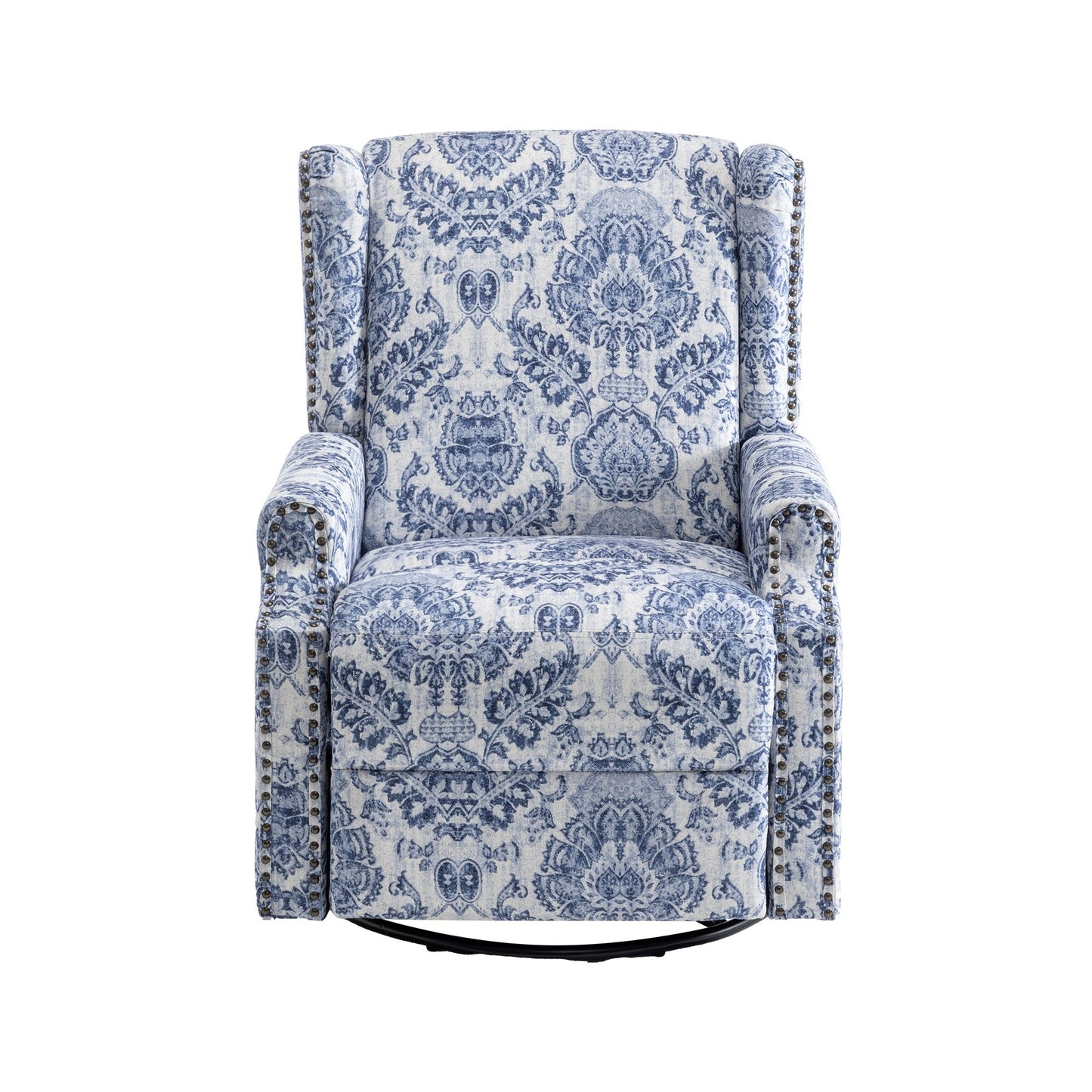 Poltrona reclinabile manuale in lino floreale con poggiapiedi, set da 2