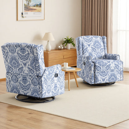 Poltrona reclinabile manuale in lino floreale con poggiapiedi, set da 2
