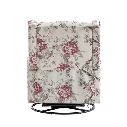 Poltrona reclinabile manuale in lino floreale con poggiapiedi, set da 2