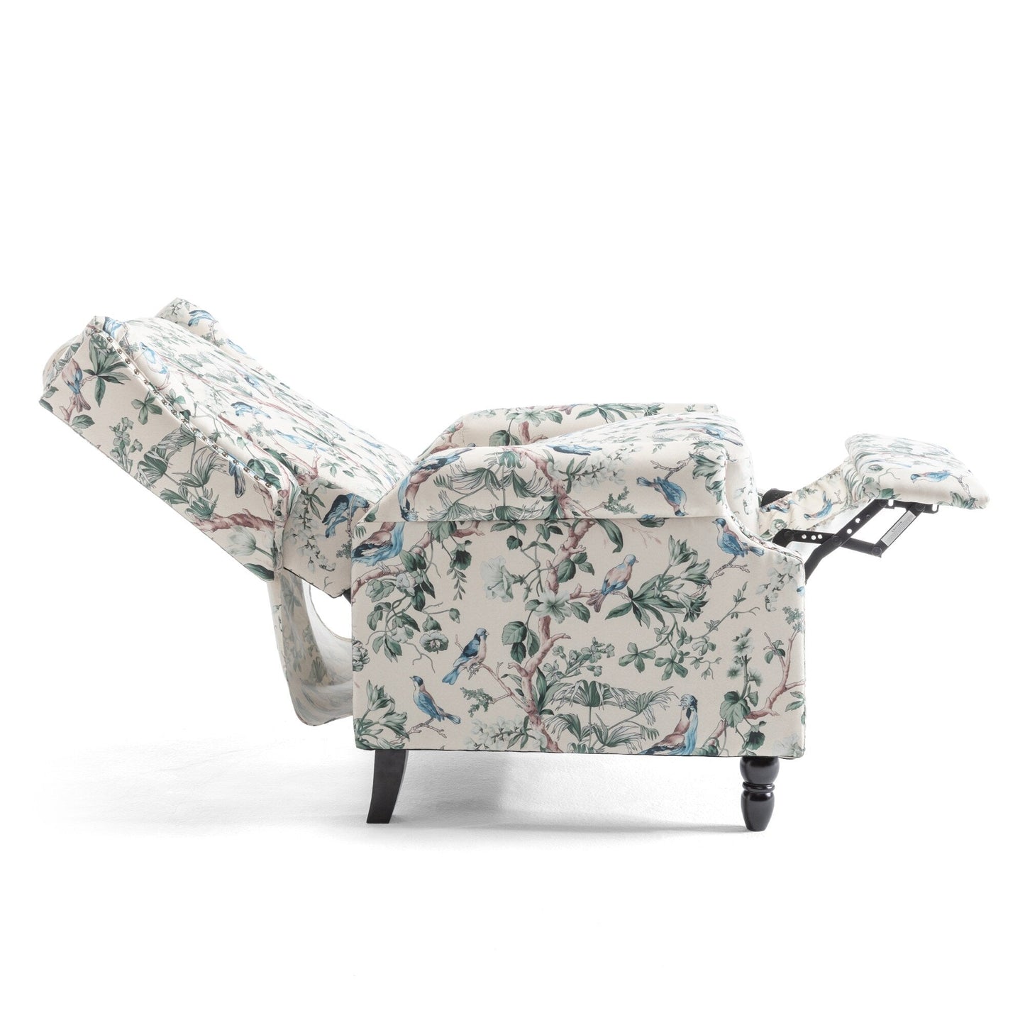 Poltrona reclinabile manuale in lino floreale con poggiapiedi, set da 2