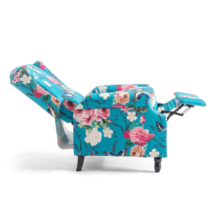 Poltrona reclinabile manuale in lino floreale con poggiapiedi, set da 2