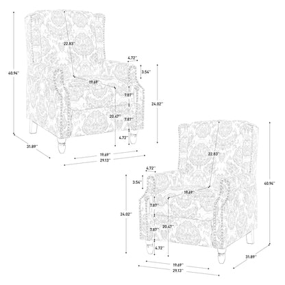 Poltrona reclinabile manuale in lino floreale con poggiapiedi, set da 2