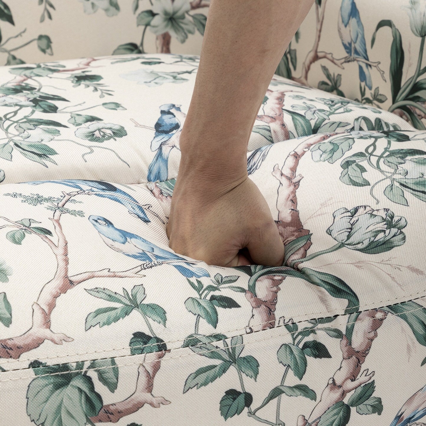 Poltrona reclinabile manuale in lino floreale con poggiapiedi, set da 2