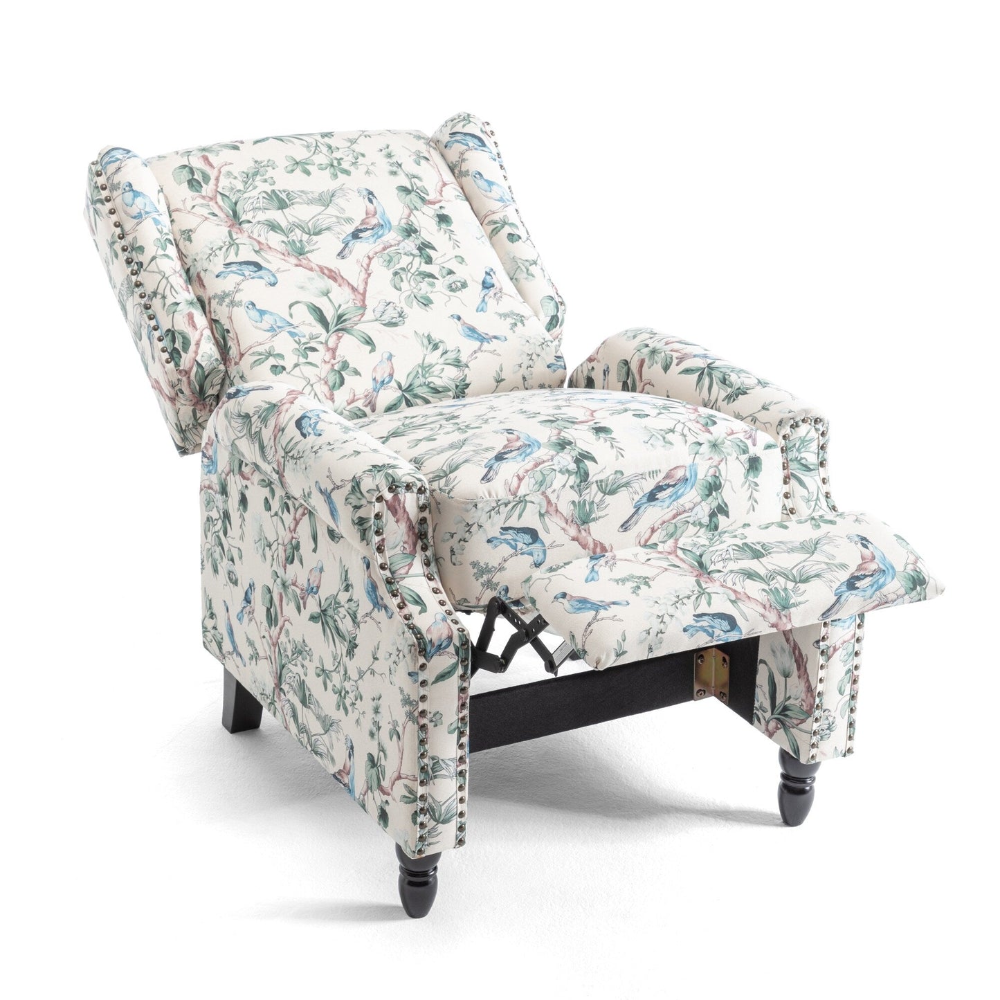 Poltrona reclinabile manuale in lino floreale con poggiapiedi, set da 2