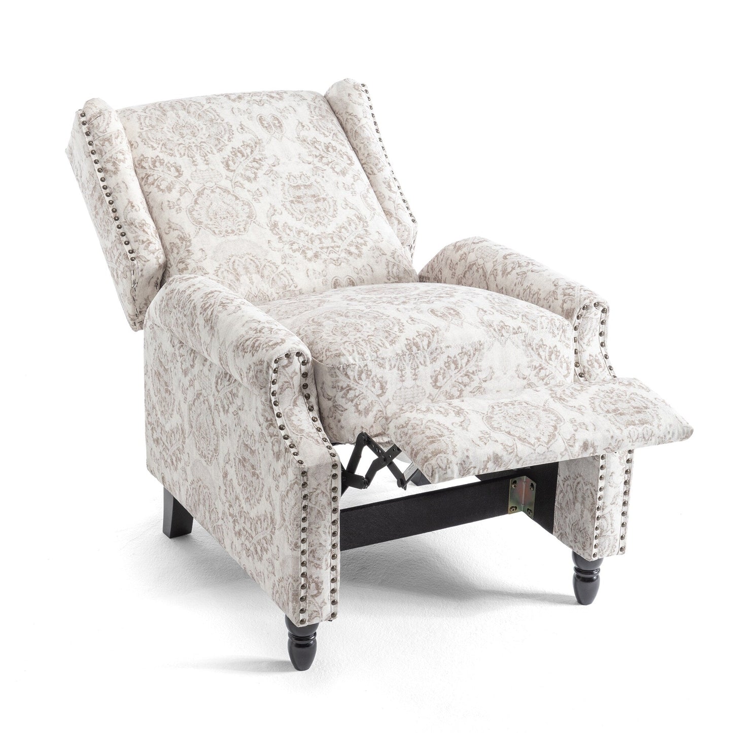 Poltrona reclinabile manuale in lino floreale con poggiapiedi, set da 2