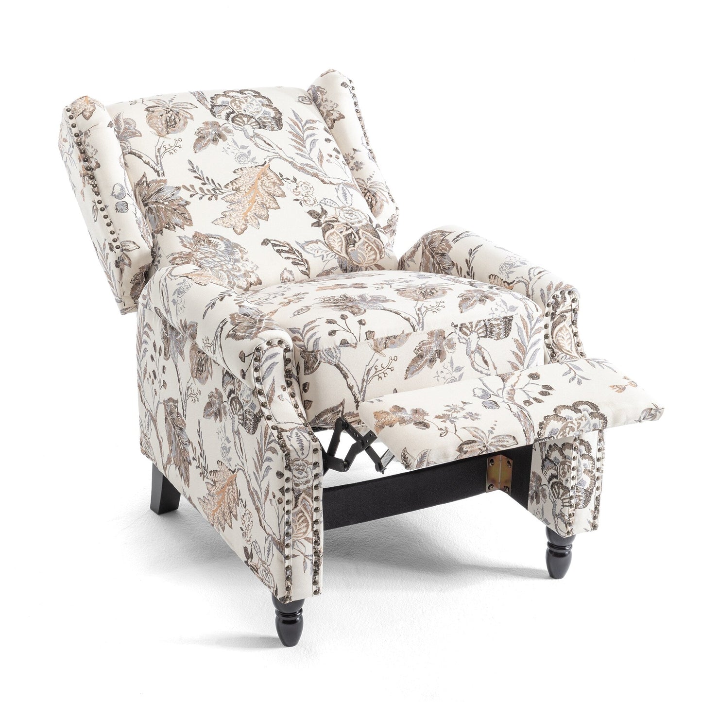 Poltrona reclinabile manuale in lino floreale con poggiapiedi, set da 2