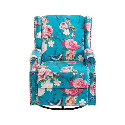 Poltrona reclinabile manuale in lino floreale con poggiapiedi, set da 2