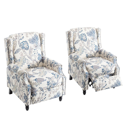 Poltrona reclinabile manuale in lino floreale con poggiapiedi, set da 2