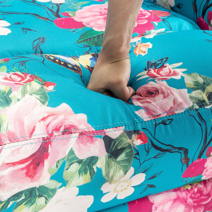 Poltrona reclinabile manuale in lino floreale con poggiapiedi, set da 2