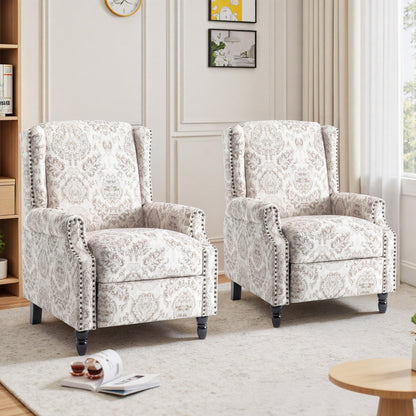 Poltrona reclinabile manuale in lino floreale con poggiapiedi, set da 2