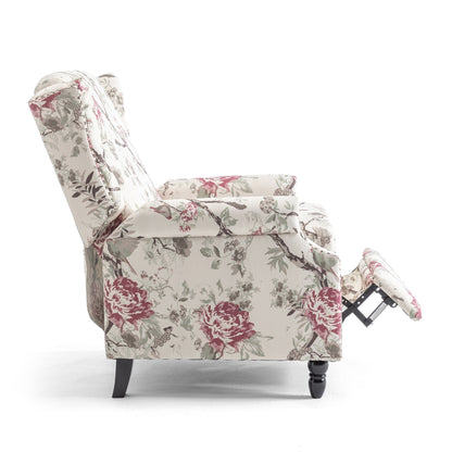 Poltrona reclinabile manuale in lino floreale con poggiapiedi, set da 2