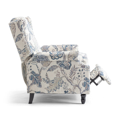 Poltrona reclinabile manuale in lino floreale con poggiapiedi, set da 2