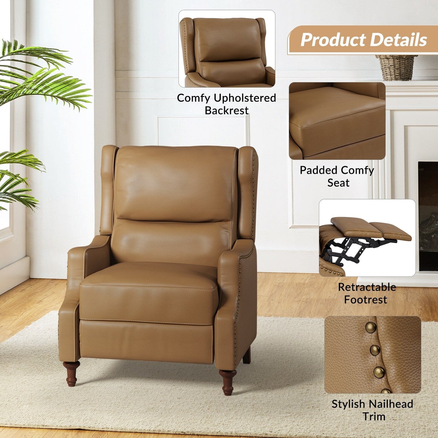 Poltrona reclinabile Florens in vera pelle con finiture a borchie di HULALA HOME