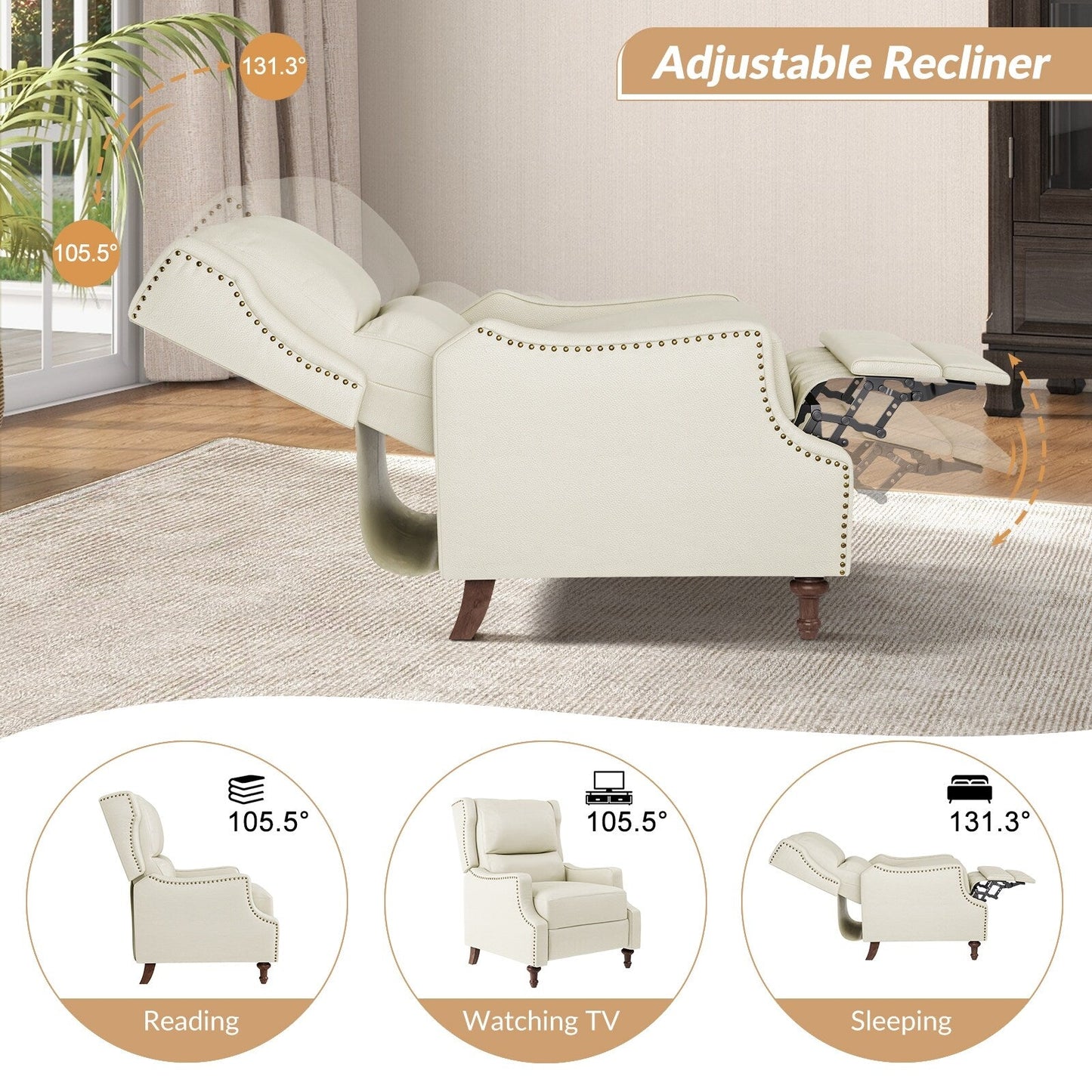 Poltrona reclinabile Florens in vera pelle con finiture a borchie di HULALA HOME