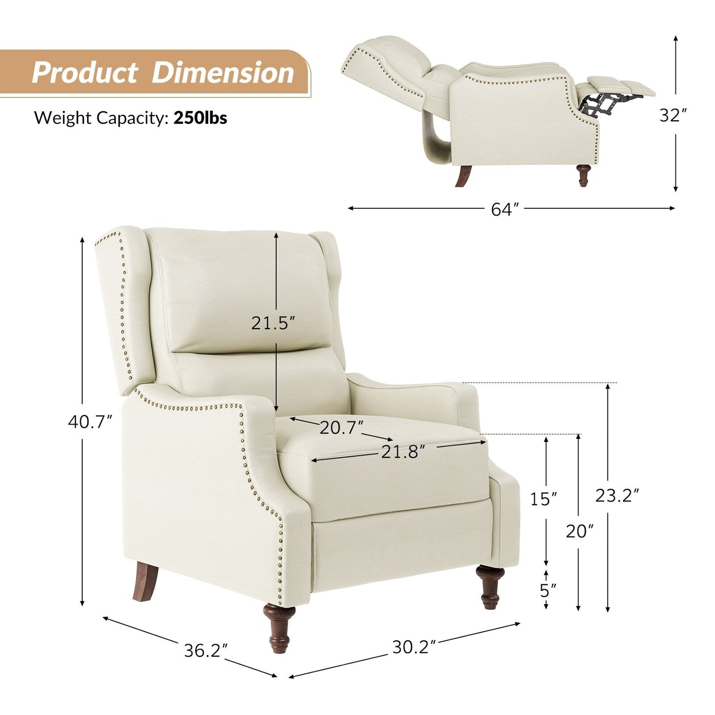 Poltrona reclinabile Florens in vera pelle con finiture a borchie di HULALA HOME