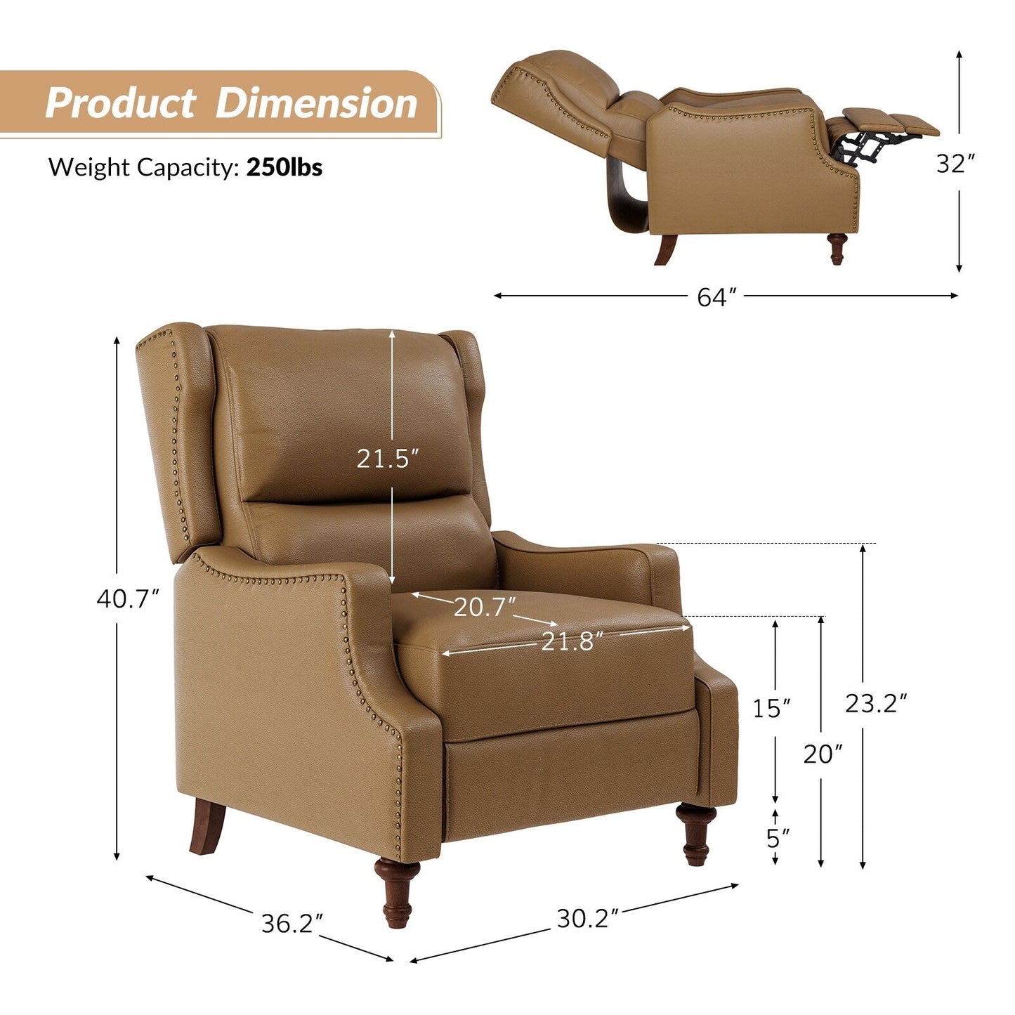 Poltrona reclinabile Florens in vera pelle con finiture a borchie di HULALA HOME