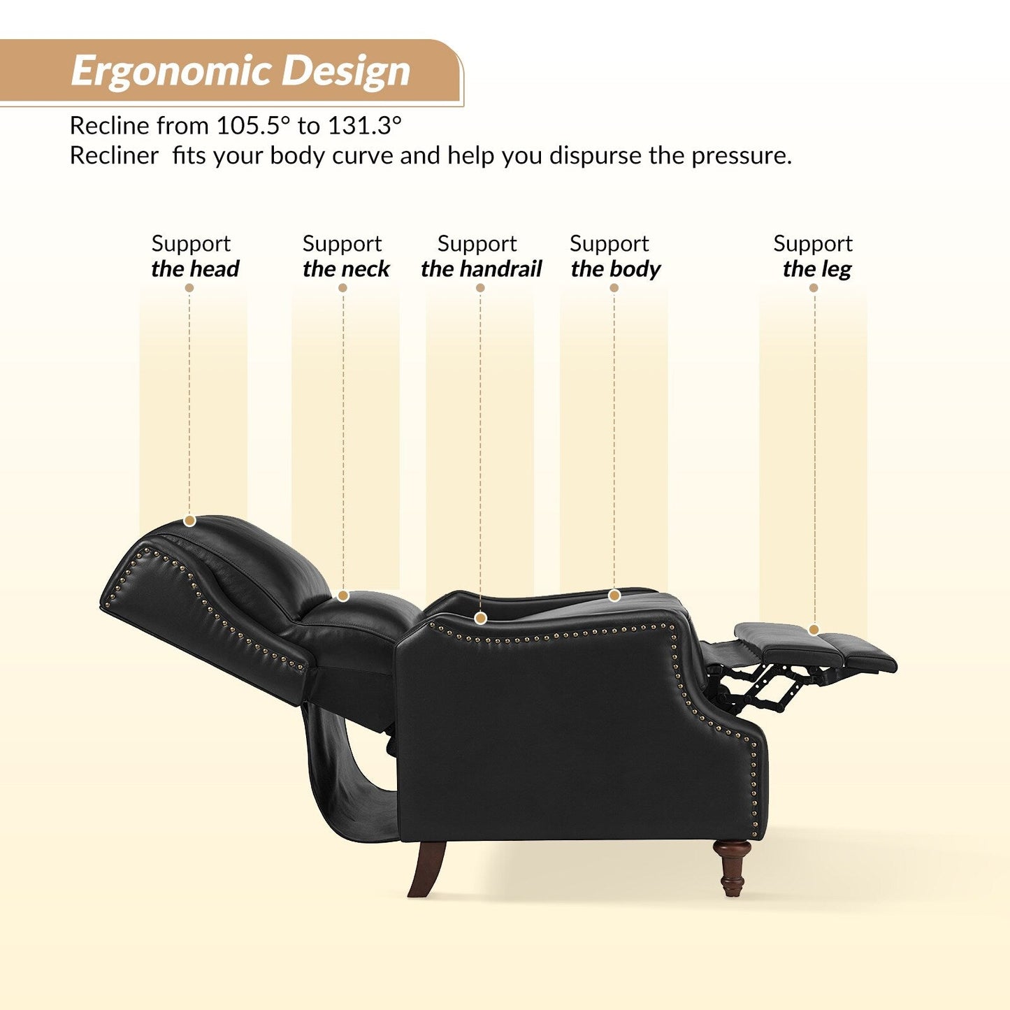 Poltrona reclinabile Florens in vera pelle con finiture a borchie di HULALA HOME