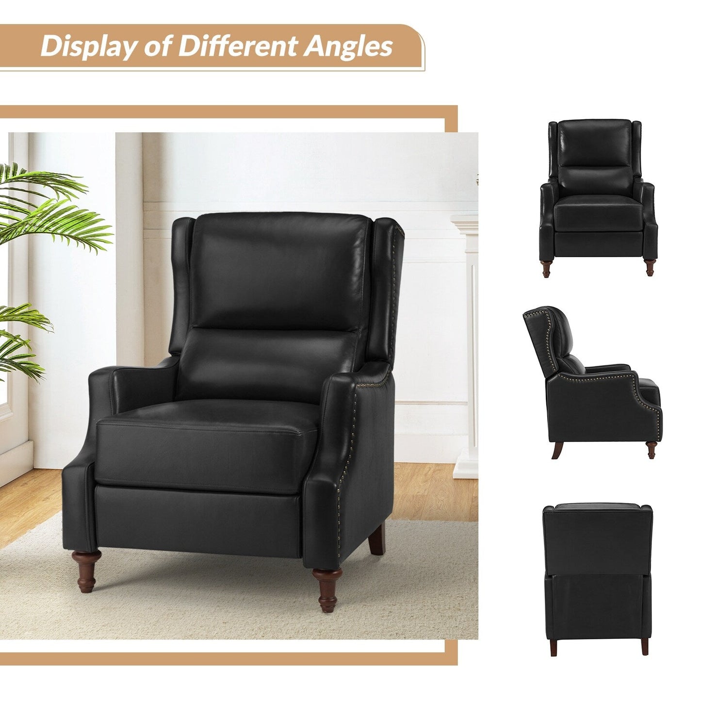 Poltrona reclinabile Florens in vera pelle con finiture a borchie di HULALA HOME