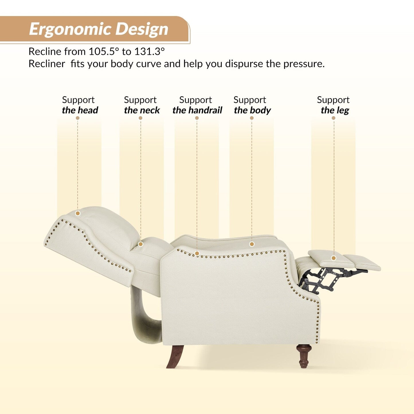 Poltrona reclinabile Florens in vera pelle con finiture a borchie di HULALA HOME