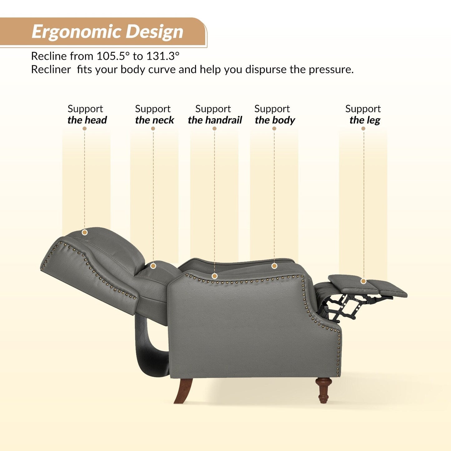 Poltrona reclinabile Florens in vera pelle con finiture a borchie di HULALA HOME