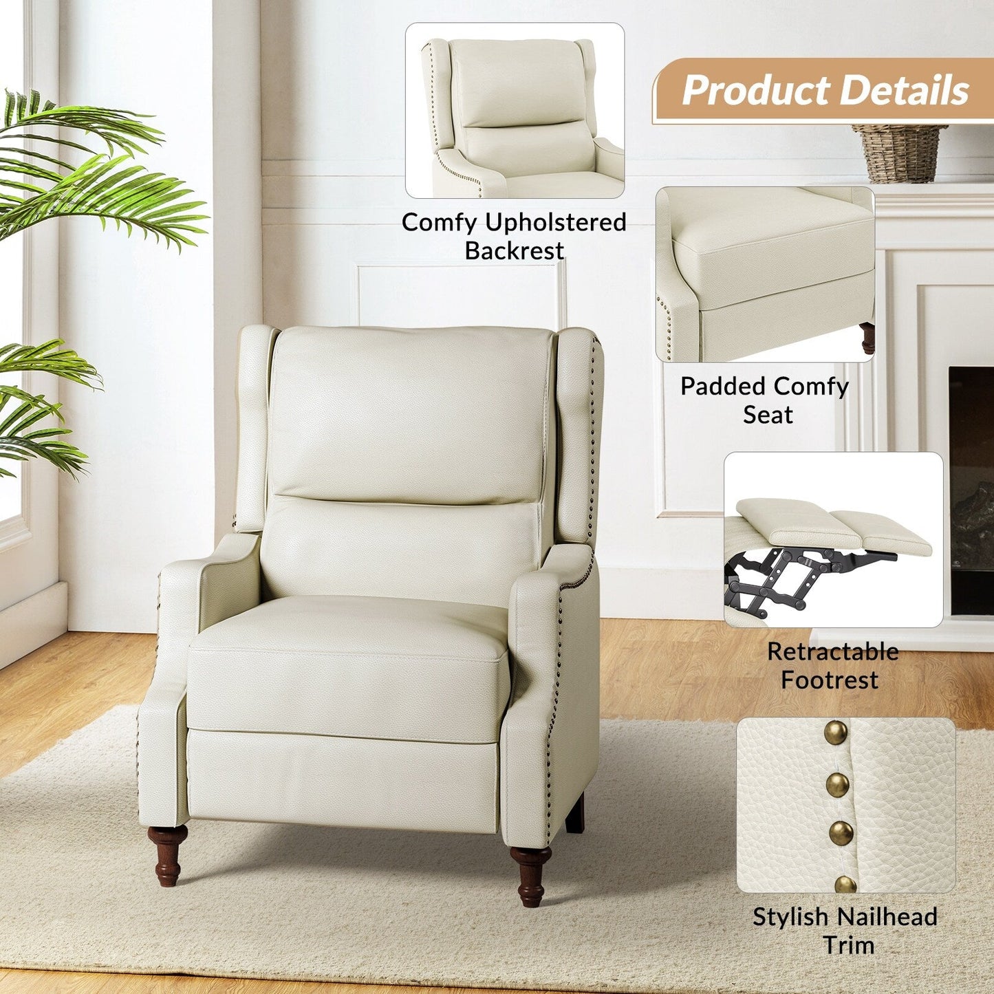 Poltrona reclinabile Florens in vera pelle con finiture a borchie di HULALA HOME