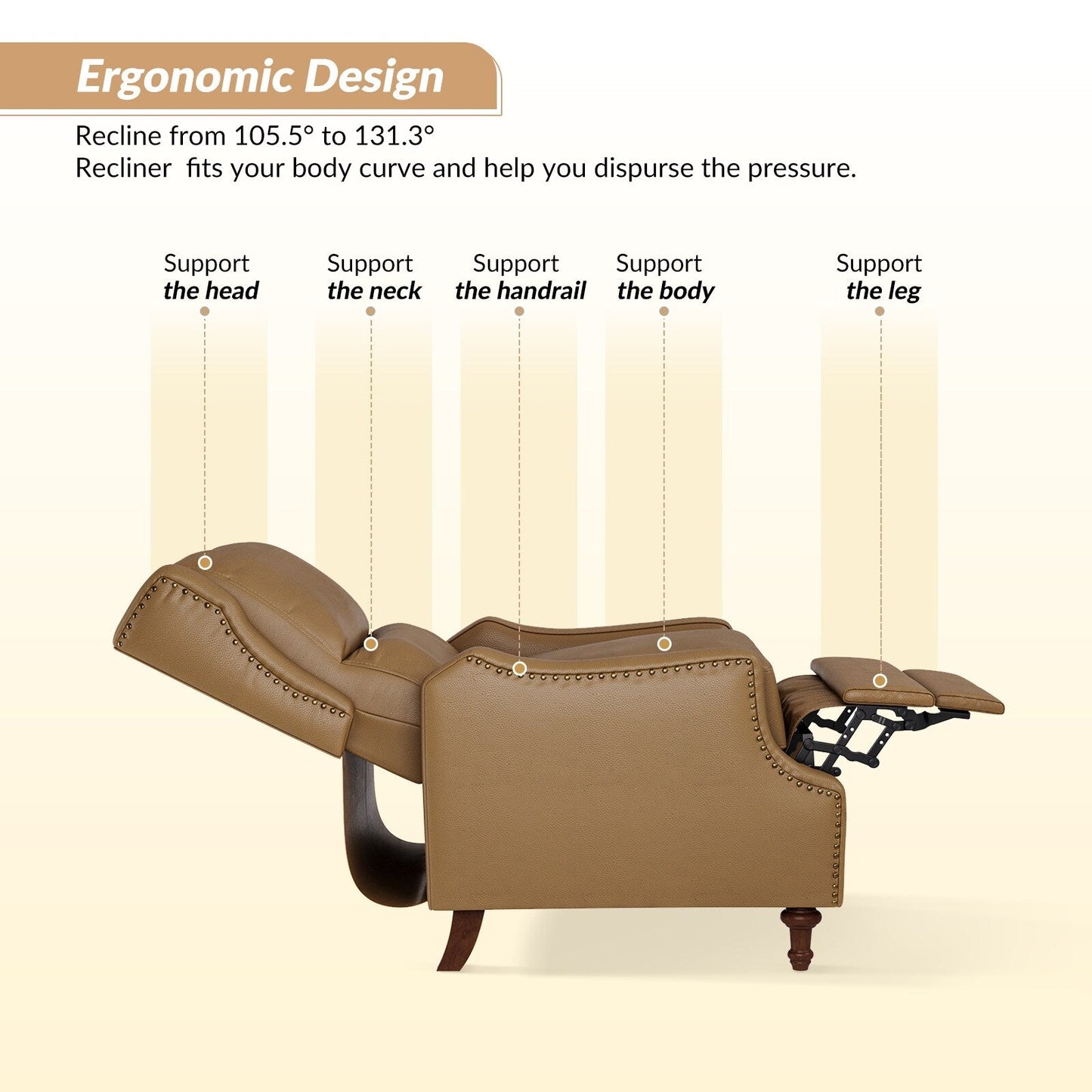 Poltrona reclinabile Florens in vera pelle con finiture a borchie di HULALA HOME