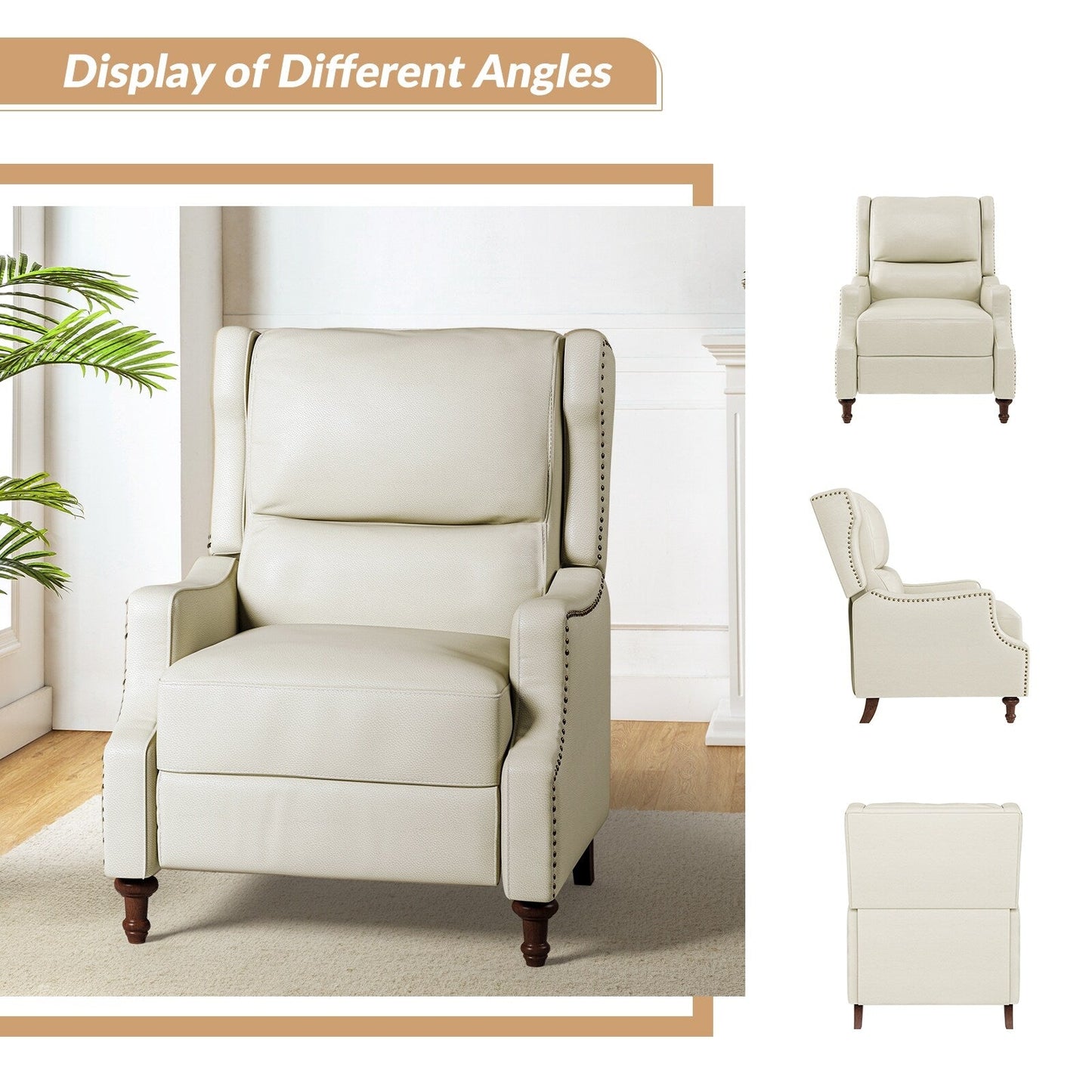 Poltrona reclinabile Florens in vera pelle con finiture a borchie di HULALA HOME