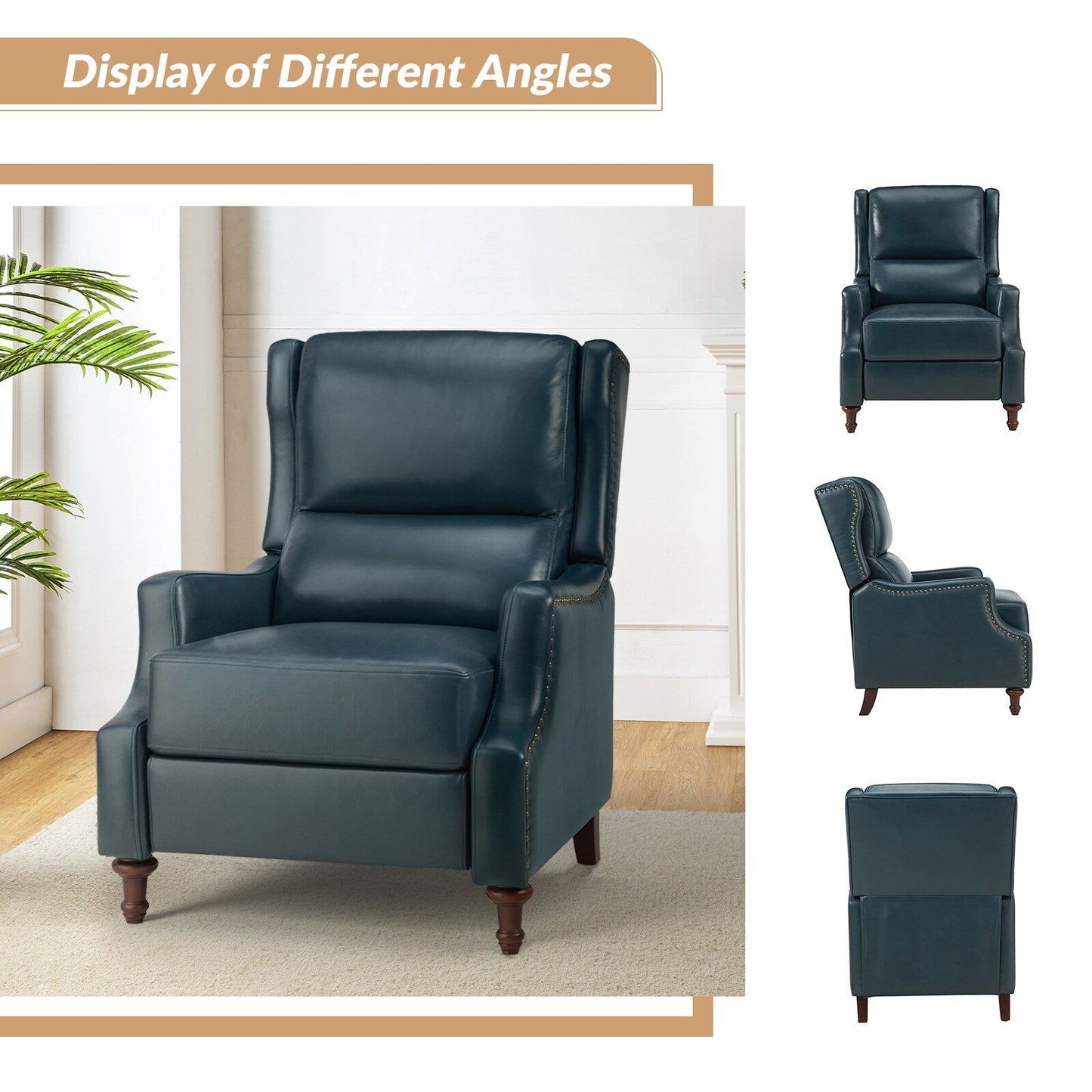 Poltrona reclinabile Florens in vera pelle con finiture a borchie di HULALA HOME