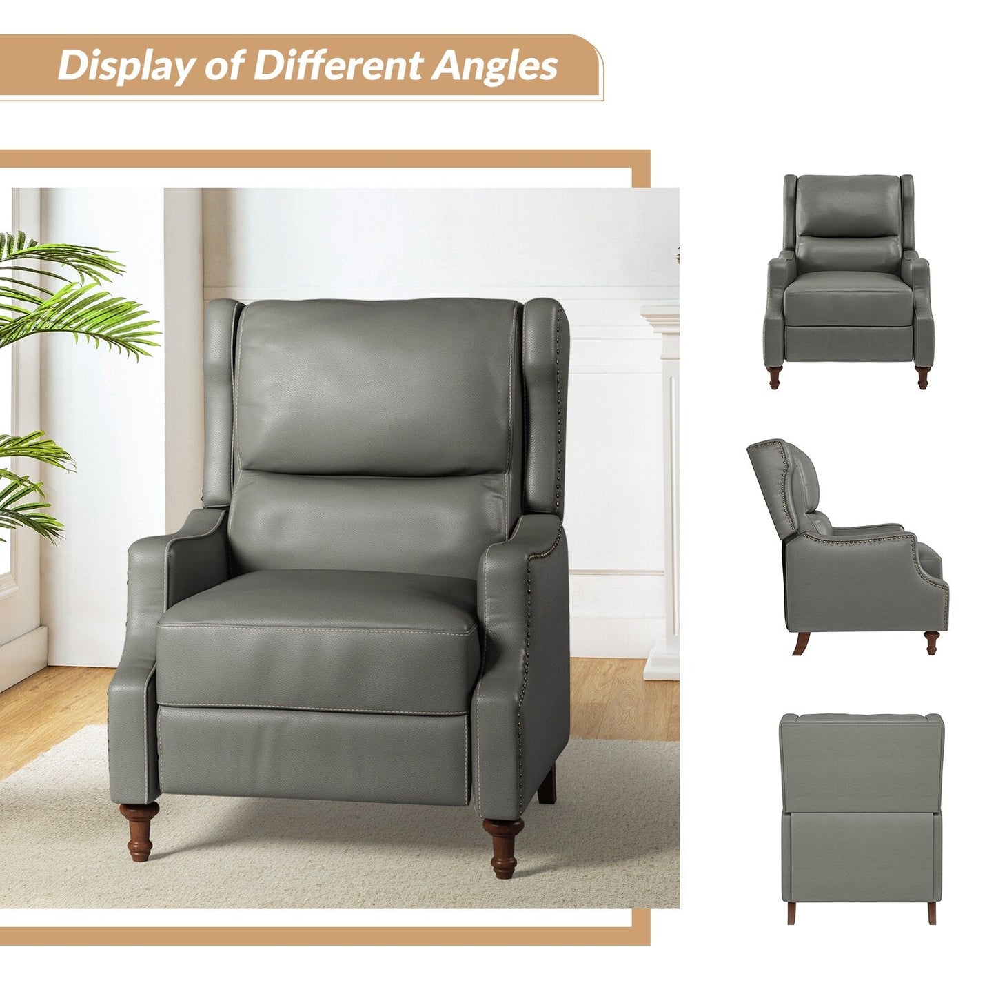 Poltrona reclinabile Florens in vera pelle con finiture a borchie di HULALA HOME