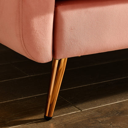 Divano a due posti imbottito con bottoni in schiuma e gambe in ferro