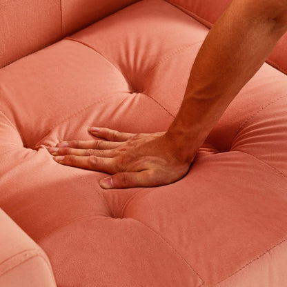 Divano a due posti imbottito con bottoni in schiuma e gambe in ferro