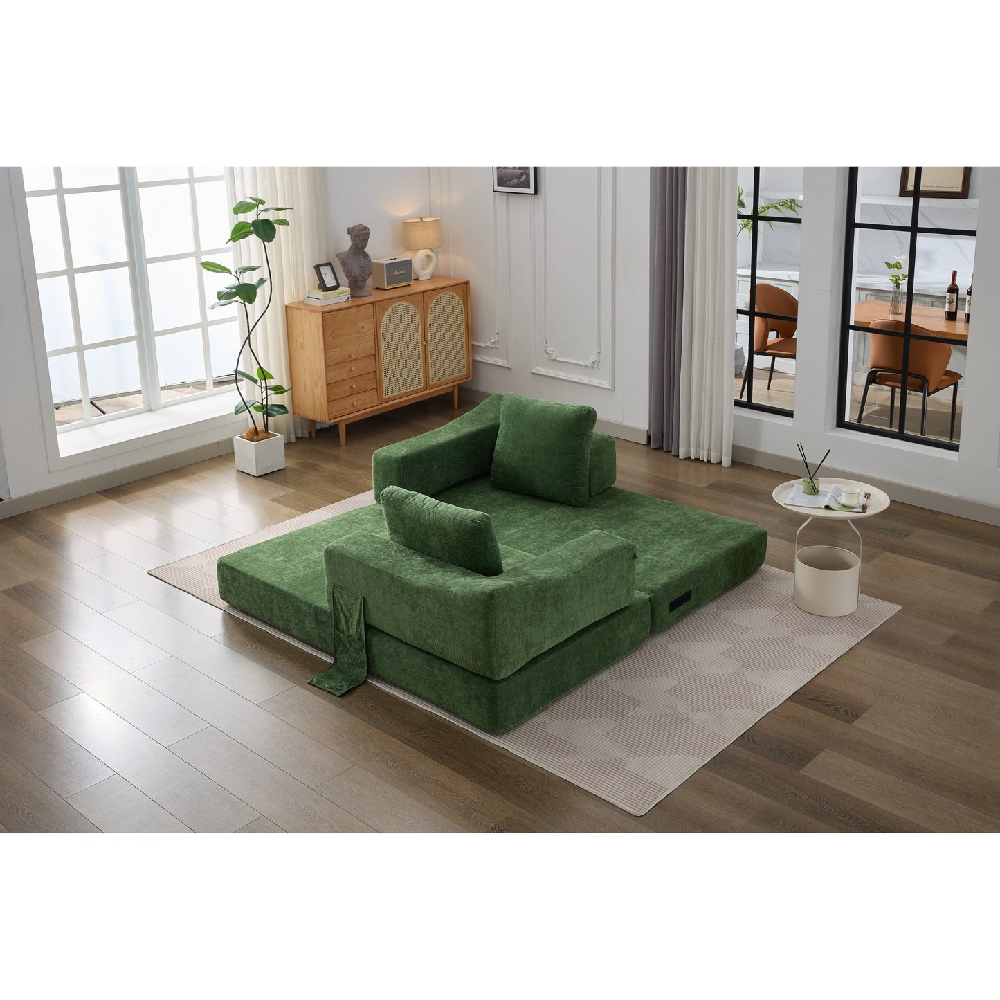 Divano letto e divano da terra pieghevole con schienale rimovibile, tessuto ciniglia, perfetto per soggiorno e camera da letto