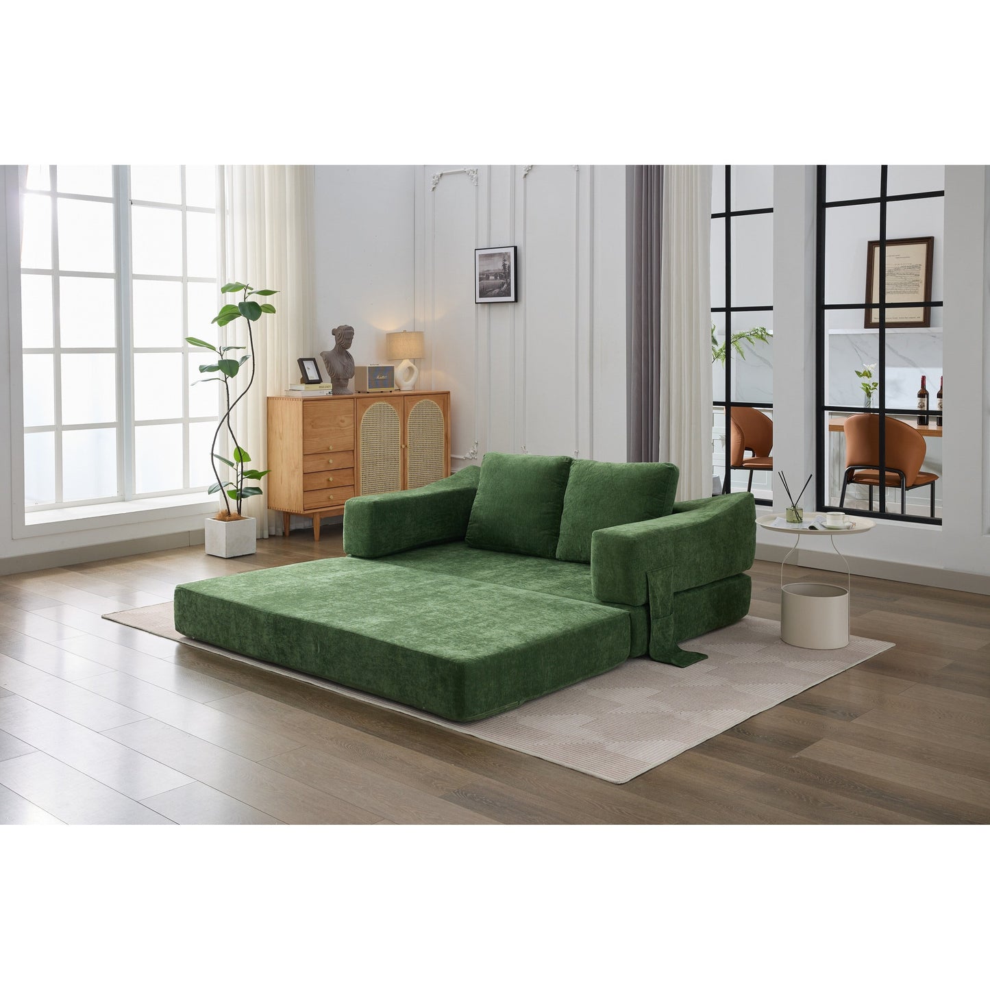 Divano letto e divano da terra pieghevole con schienale rimovibile, tessuto ciniglia, perfetto per soggiorno e camera da letto