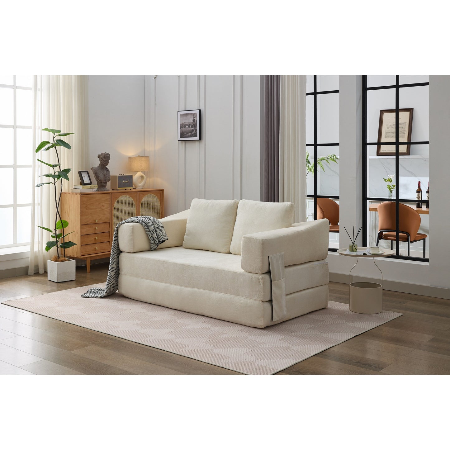 Divano letto e divano da terra pieghevole con schienale rimovibile, tessuto ciniglia, perfetto per soggiorno e camera da letto