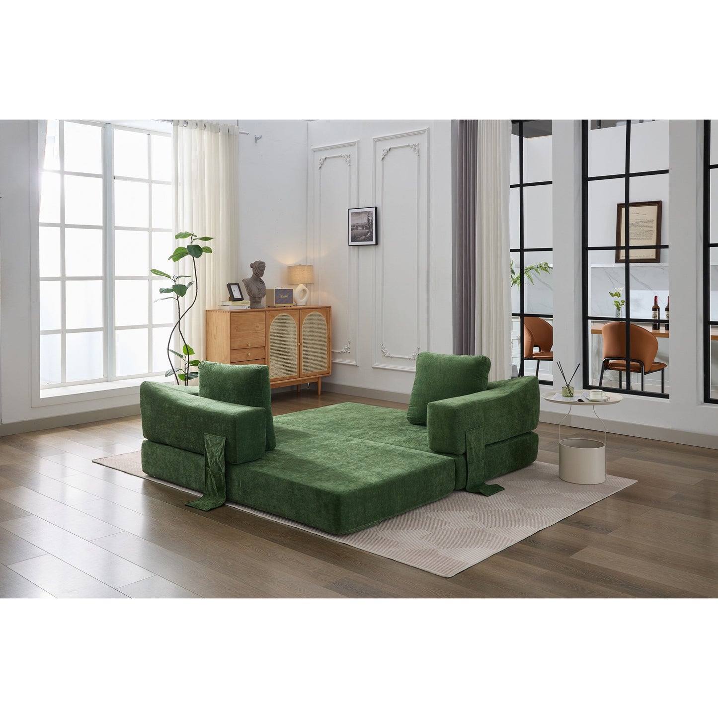 Divano letto e divano da terra pieghevole con schienale rimovibile, tessuto ciniglia, perfetto per soggiorno e camera da letto