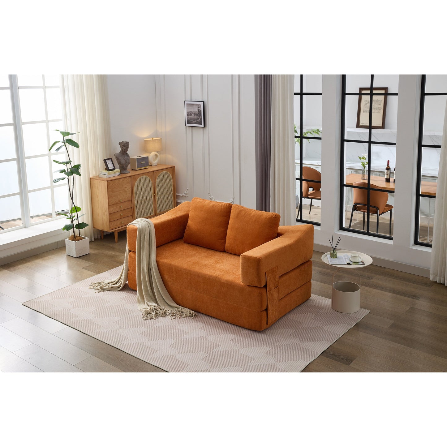 Divano letto e divano da terra pieghevole con schienale rimovibile, tessuto ciniglia, perfetto per soggiorno e camera da letto