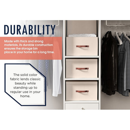 Cestini portaoggetti pieghevoli e grandi in tessuto di lino con manici in pelle e coperchio - Set da 3