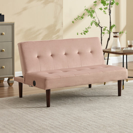 Divano letto pieghevole alla moda, schienale in tessuto di flanella di alta qualità, divano reclinabile futon regolabile, divano moderno alla moda con porta di ricarica