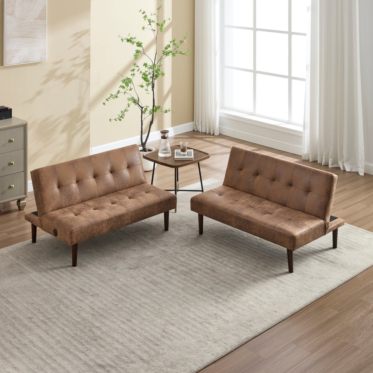 Divano letto pieghevole alla moda, schienale in tessuto di flanella di alta qualità, divano reclinabile futon regolabile, divano moderno alla moda con porta di ricarica